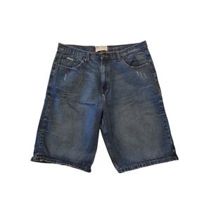 Brooklyn Xpress Denim Shorts Mens 40 Y2K Baggy Jorts Distressed Blue Urban Skate